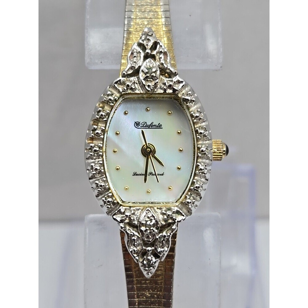 Dufonte Lucien Piccard Womens Diamond Watch Gold Tone Dainty Dress New Battery - Picture 4 of 14